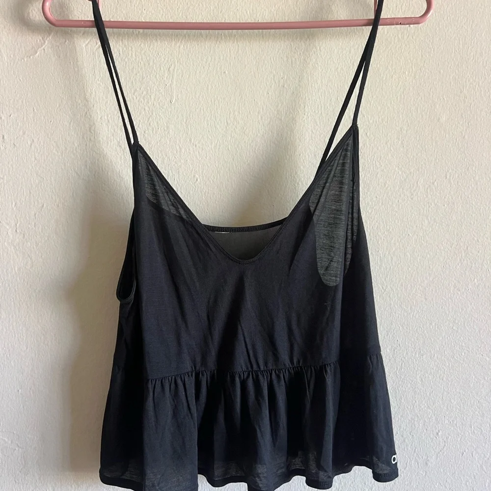 ALO Yoga Black Sheer Peplum Camisole